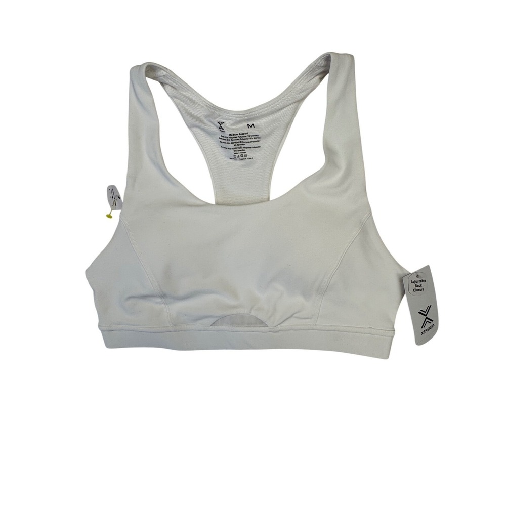 Xersion Sports Bra Women Medium White Medium Support Racerback Adjustable Back